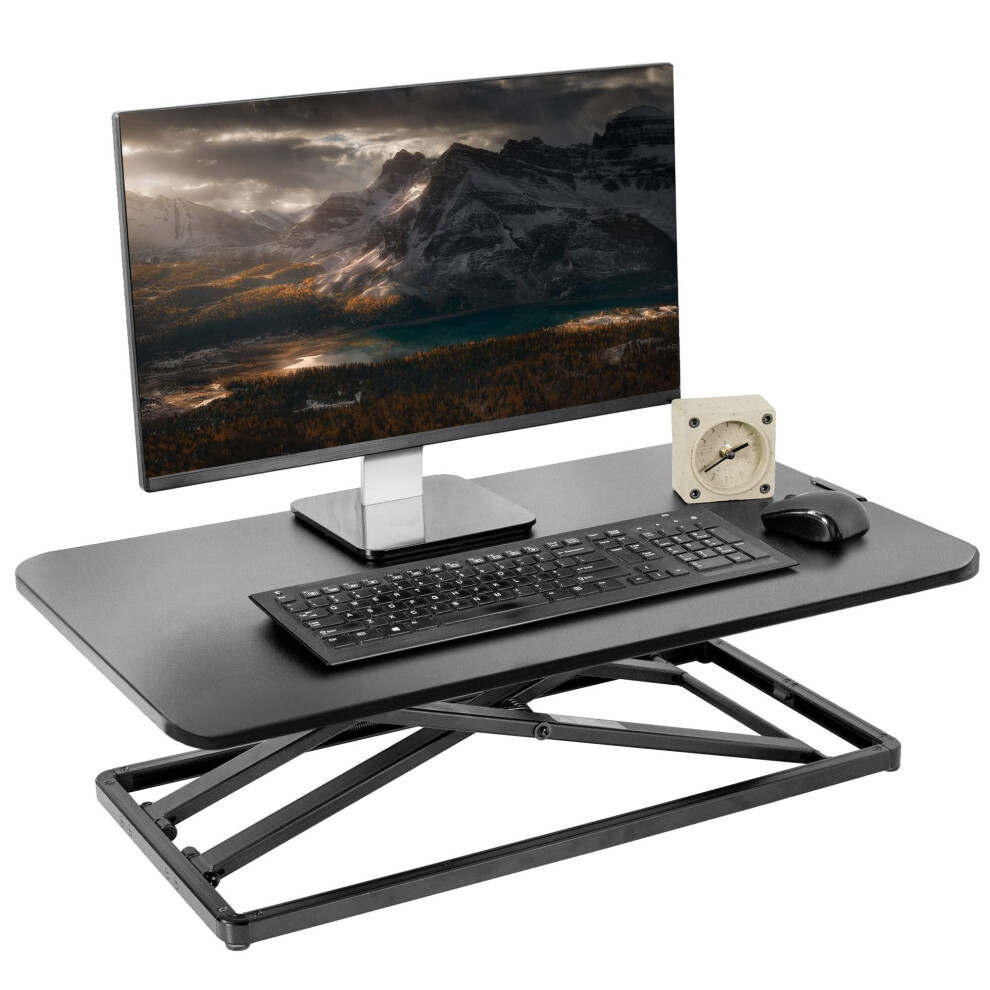 VIVO Economy Single Top Height Adjustable 29 inch Standing Desk Converter  Sit Stand Tabletop Monitor and Laptop Riser Platform Workstation