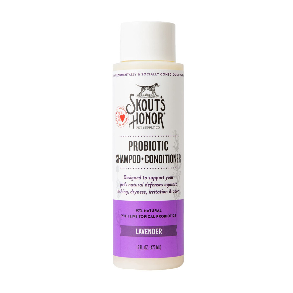 Skout's Honor Probiotic Pet Shampoo & Conditioner with Avocado Oil & Omega-3s  97% Natural  Paraben & Sulfate-Free  Cruelty-Free  16oz  Lave