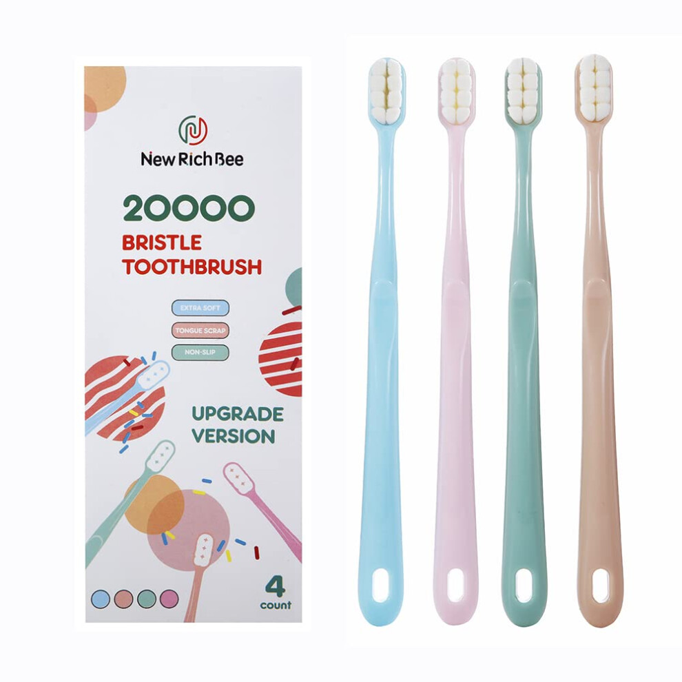 Newrichbee [Upgrade Version 4 Pack Micro Nano Extra Soft Toothbrush For Adult 20000 Bristle Toothbrush Soft Bristle Toothbrush For Sensitive