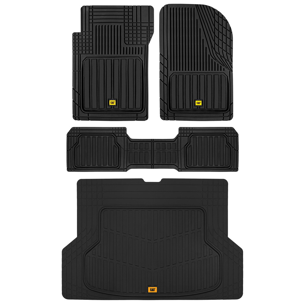 Cat ToughLiner Heavy Duty Rubber Floor Mats & Cargo Trunk Liner for Car SUV Van Sedan  Black - Trim to Fit  All Weather Deep Dish Automotive