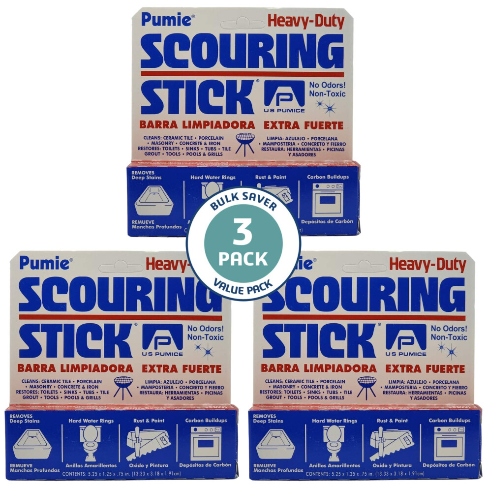 U.S. Pumice Heavy Duty Scouring Stick  3 Pack  Pumie Pummis Stone  Remove Hard Water Rings  Foot Pumice Stone  Pool Cleaning Stone (3 Pack)