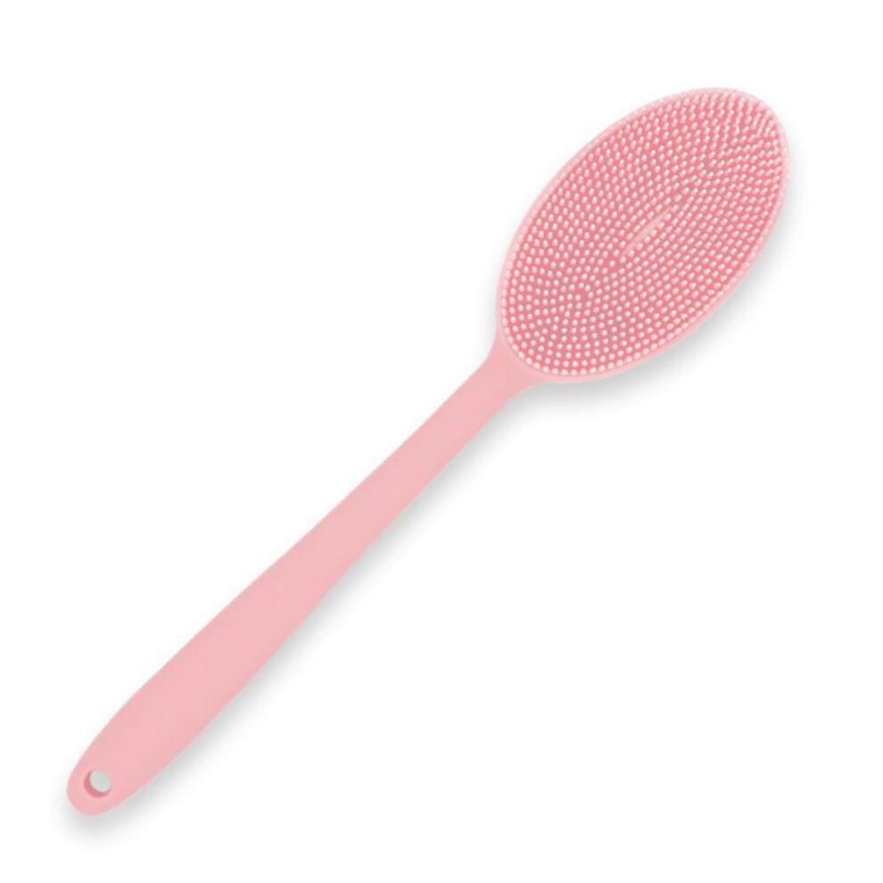 Loofah Exfoliating Body Scrubber 2 in 1 Face and Body Silicone Scrubber - Silicone Shower Brush Bath Sponge Loofa Pink