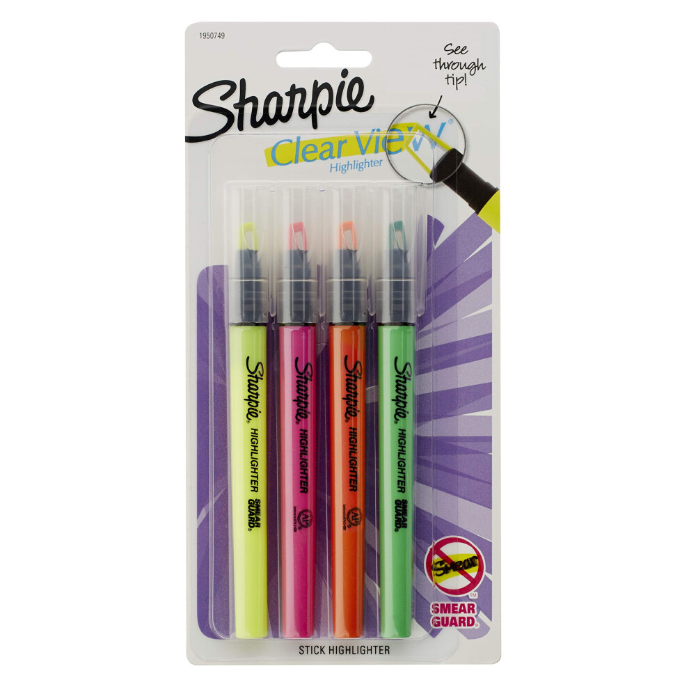 SHARPIE Clear View Highlighter Stick  Assorted  4/Pack (1950749)