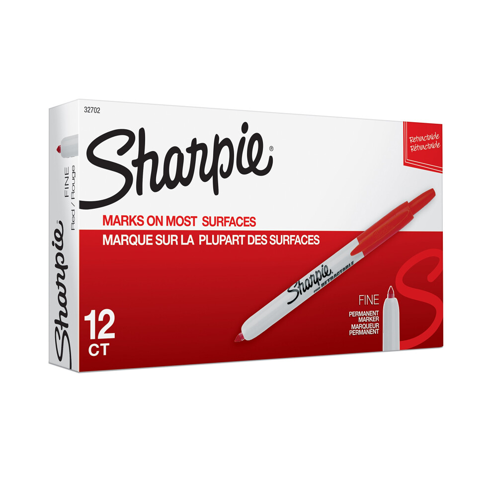 SHARPIE 32702 Retractable Permanent Markers  Fine Point  Red  12 Count