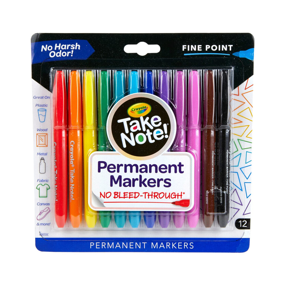 Crayola Take Note Permanent Markers  Fine Point  School Supplies  12 Count