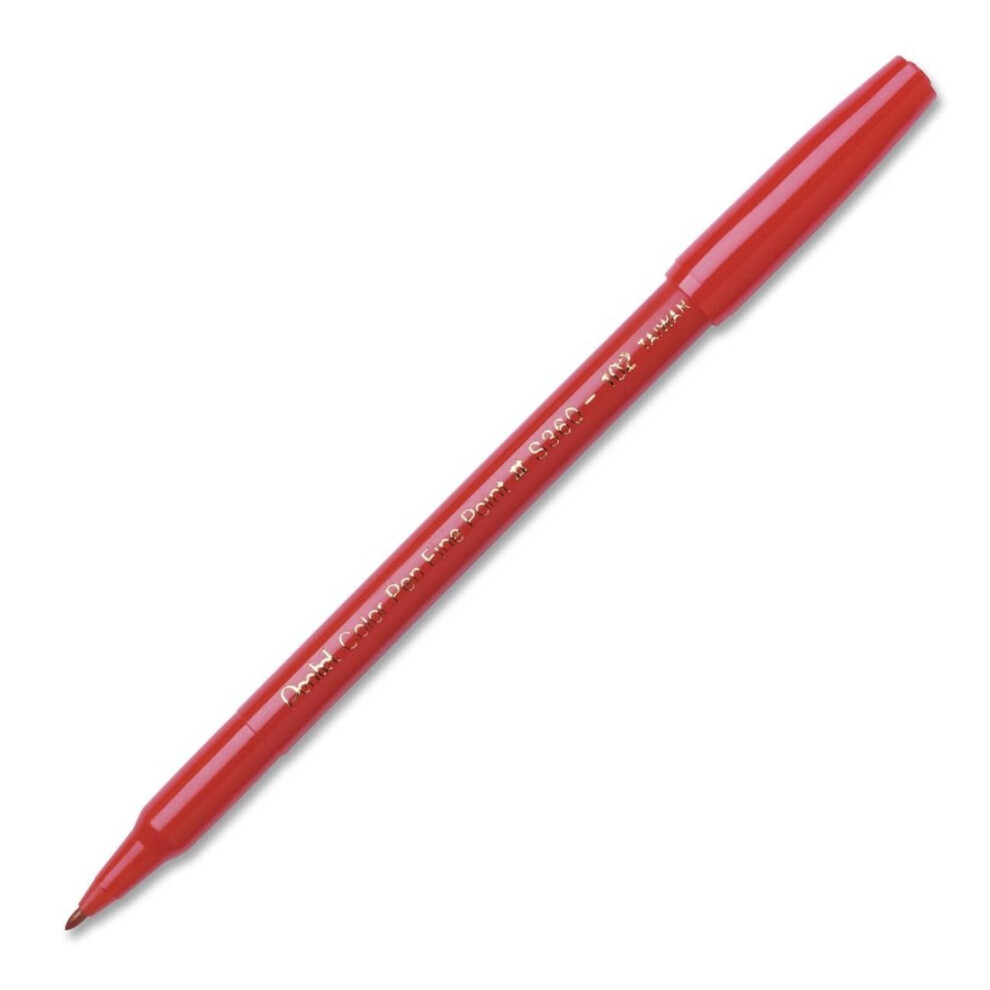 Pentel Pen Markers  Non Refillable  Fiber Tip  Fine Point  Black Color: Red (S360-102)