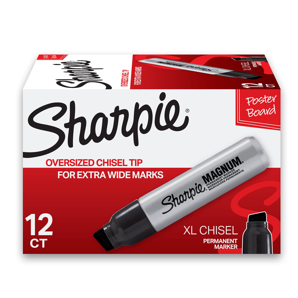 SHARPIE Magnum Permanent Marker | Oversized Chisel Tip  Great for Poster Boards  Black  12 Count