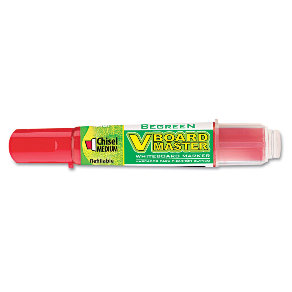 PILOT V Board Master BeGreen Refillable Dry-Erase Markers  Chisel Tip  Red Ink  12 Count