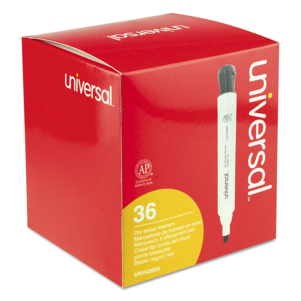 Universal UNV43655 Broad Chisel Tip Dry Erase Marker Value Pack - Black (36/Pack)