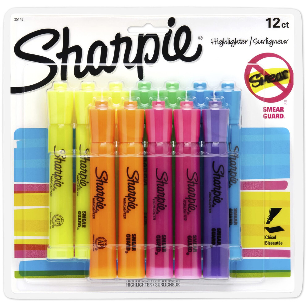 SHARPIE Tank Style Highlighters  Chisel Tip  Assorted  12 Count