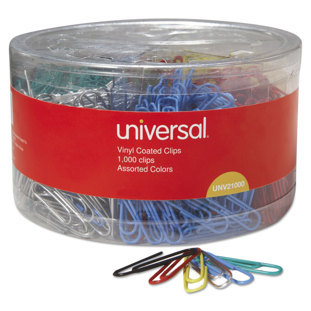 Universal 21000 Vinyl-Coated Wire Paper Clips  No. 1  Assorted Colors  1000/Pack