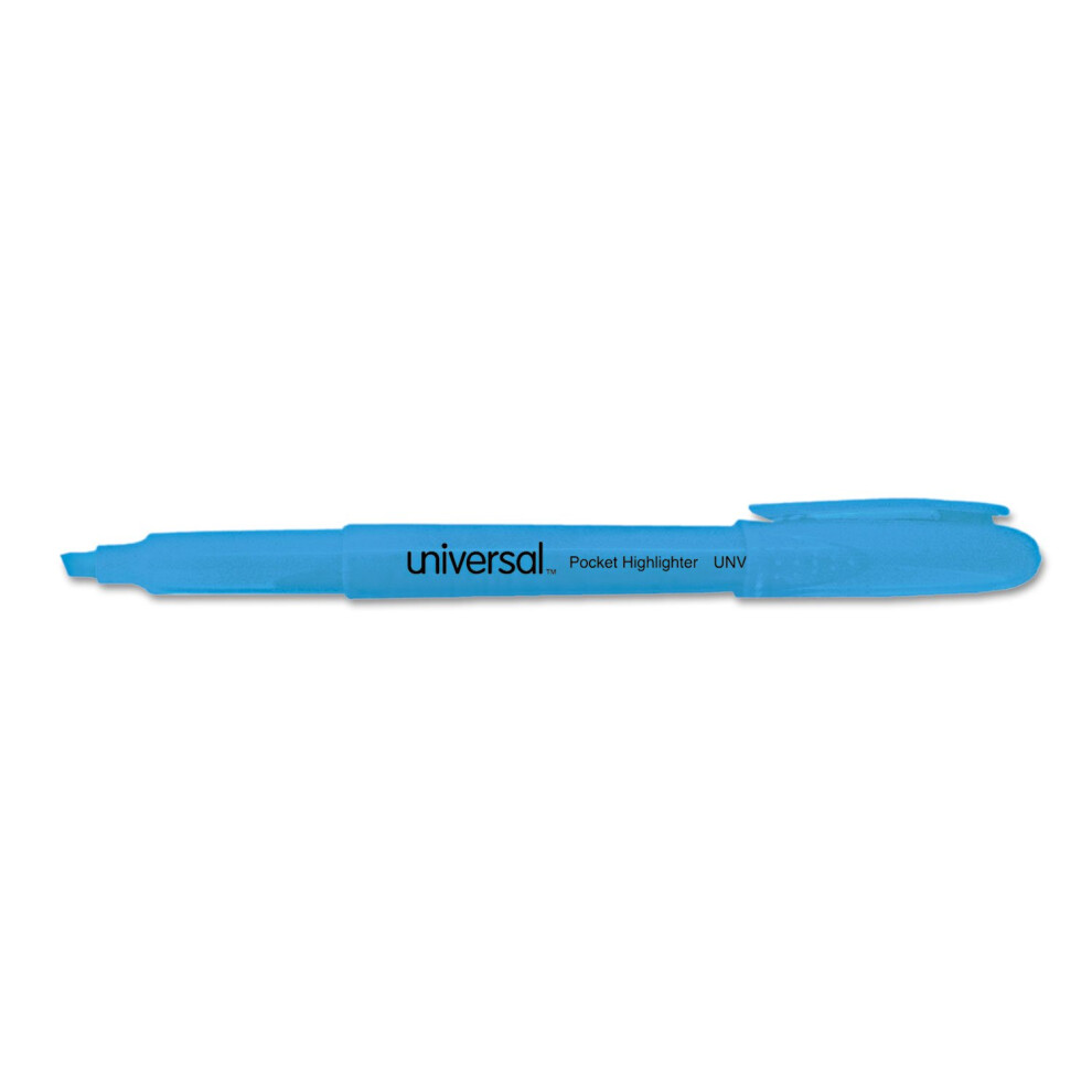 Universal 08854 Pocket Clip Highlighter  Chisel Tip  Fluorescent Blue Ink  Dozen