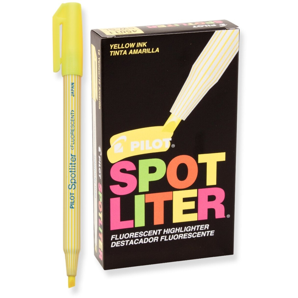 Pilot Spotliter Fluorescent Highlighters  Chisel Tip  Yellow  Dozen Box (45011)