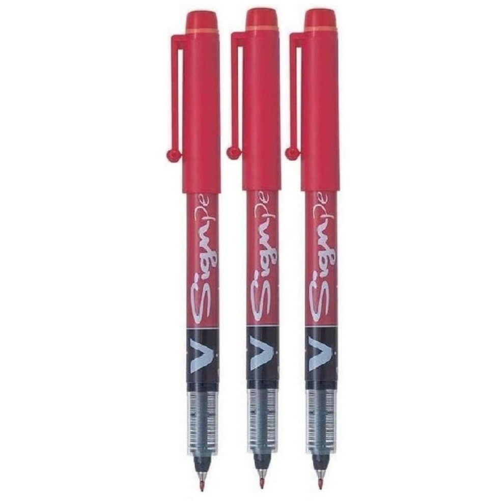 Pilot Red V Sign Pen Liquid Ink Medium 2mm Nib Tip 0.6mm Line Width V-Sign Fibre Tip Point Marker Graphics SW-VSP (Pack of 3)