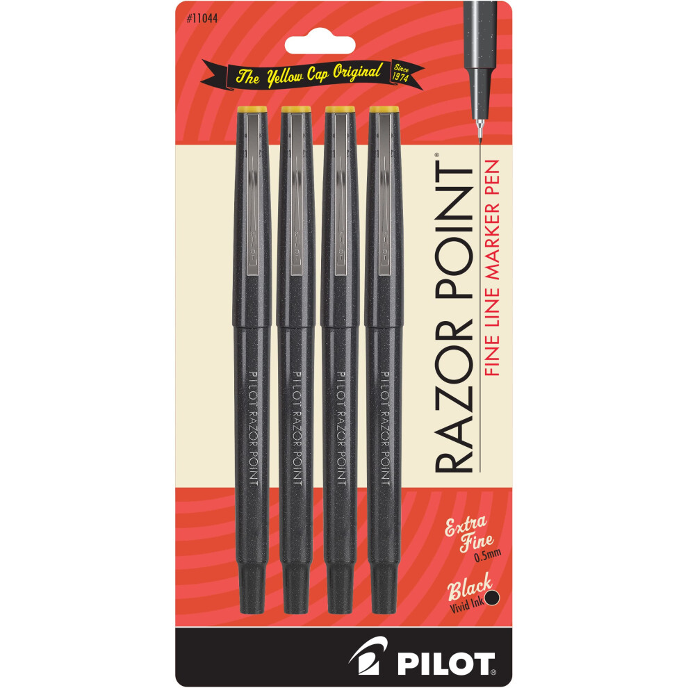 PILOT Razor Point Fine Line Marker Stick Pens  Ultra-Fine Point (0.3mm) Black Ink  4-Pack (11044)