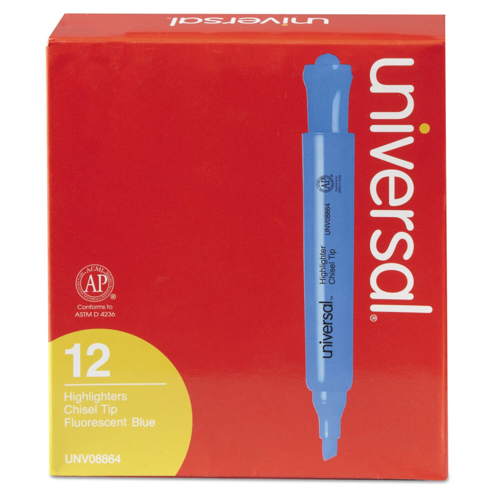 Universal 08864 Desk Highlighter  Chisel Tip  Fluorescent Blue  Dozen