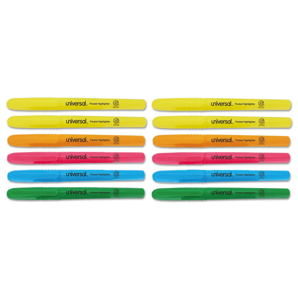 Universal 08857 Pocket Clip Highlighter  Chisel Tip  Assorted Colors  12/Set