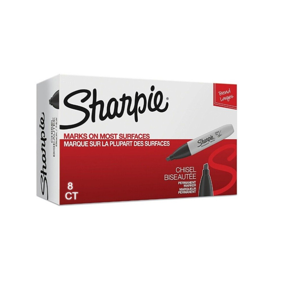 Sharpie Permanent Markers  Chisel Tip  Black  8 Count