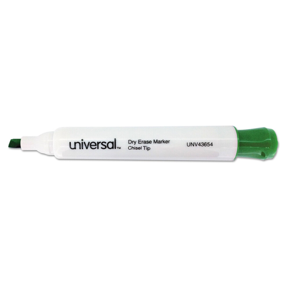 Universal UNV43654 Broad Chisel Tip Dry Erase Marker - Green (1 Dozen)