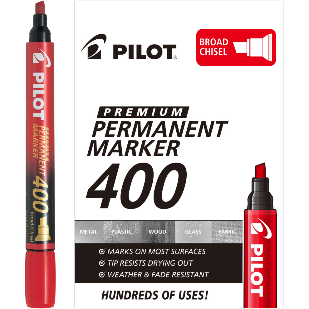 PILOT Premium 400 Permanent Markers  Broad Point Chisel Tip  Red Ink  Box of 12 (SA4-RED)