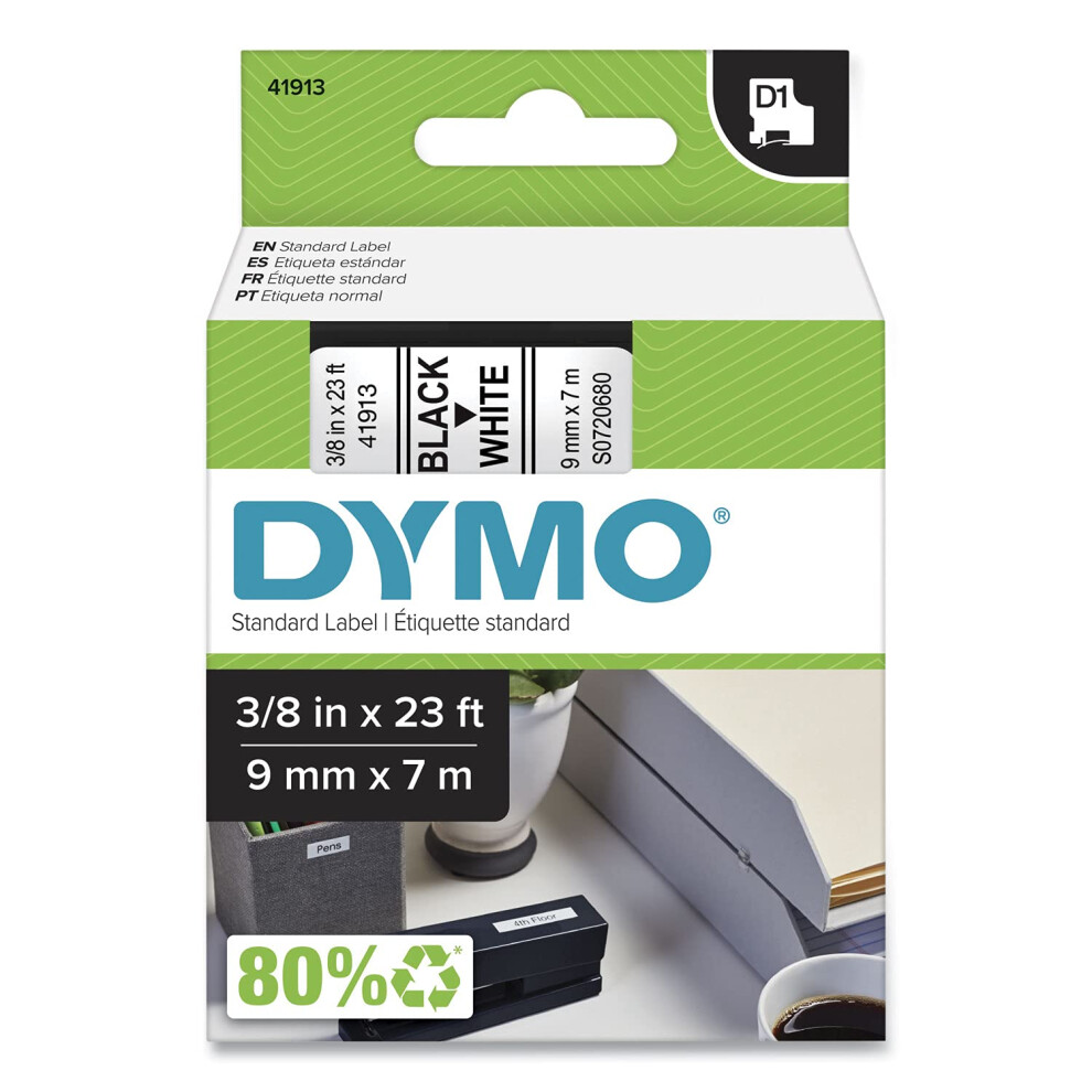 DYMO D1 High-Performance Polyester Removable Label Tape  0.37"" X 23 Ft  Black On White