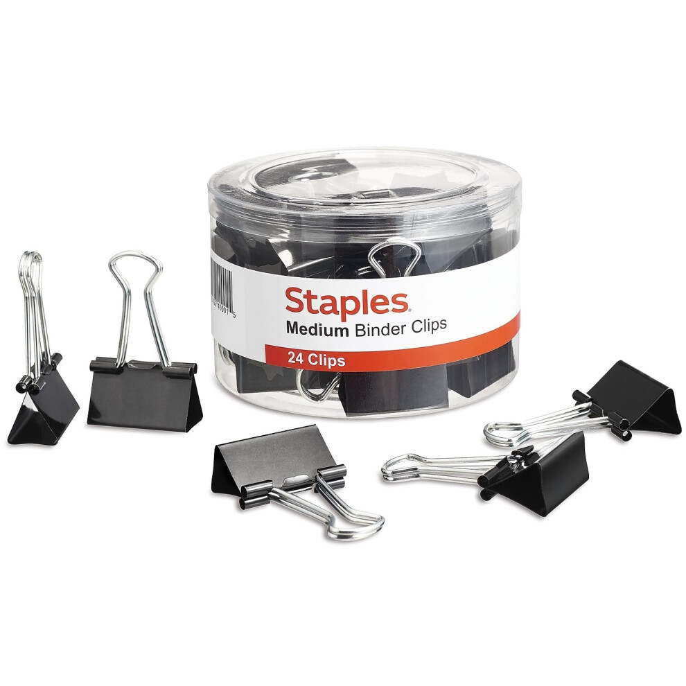 Staples 831602 Medium Metal Binder Clips Black 1 1/4-Inch Size with 5/8-Inch Capacity