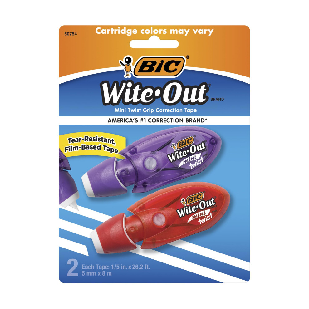 BIC Wite-Out Brand Mini Twist Correction Tape  26.2 Feet  2-Count Pack of white Correction Tape  Fast  Clean and Easy to Use Tear-Resistant