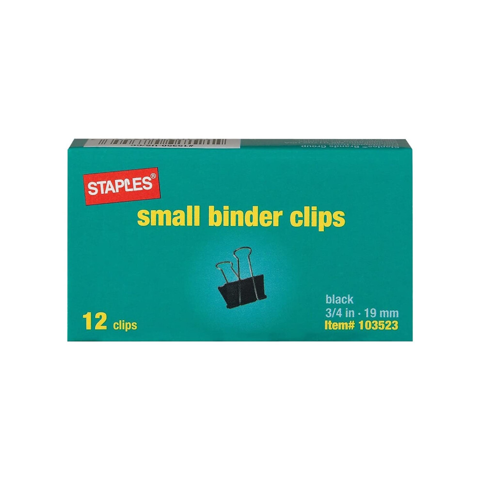 Staples 103523 Binder Clips Small 3/4-Inch Width 3/8-Inch Capacity Black 12/Pk