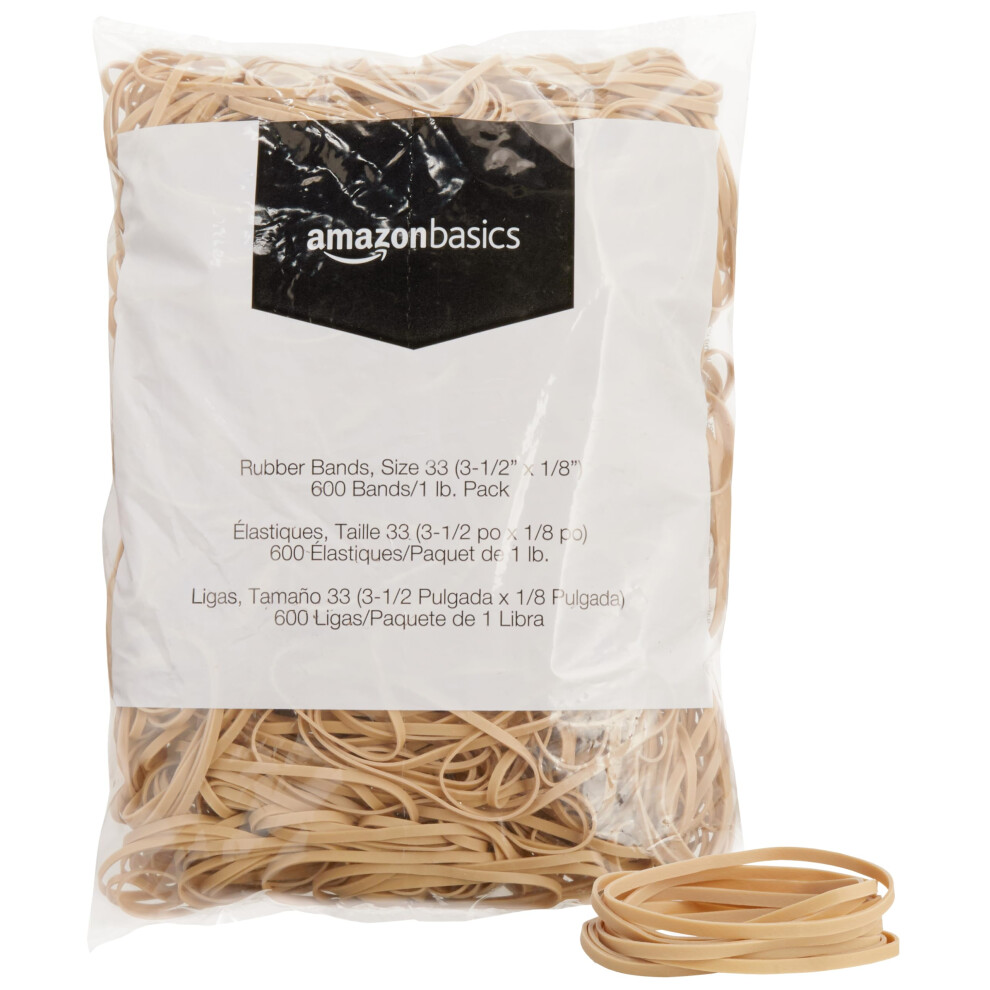 Amazon Basics Rubber Bands  Size 33 (3-1/2 x 1/8 Inch)  600 Bands/1 lb Pack  25-Pack  Tan