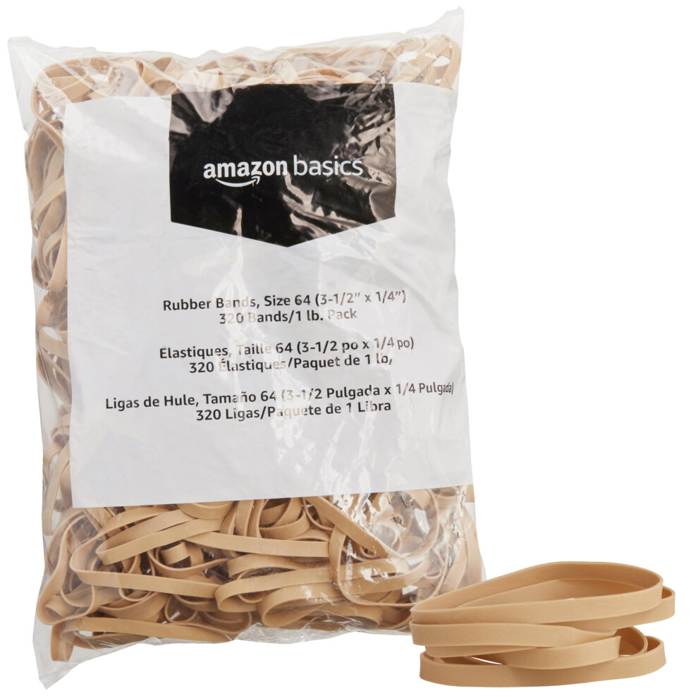 Amazon Basics Rubber Bands  Size 64 (3-1/2 x 1/4 Inch)  320 Bands/1 lb Pack  25-Pack  Tan