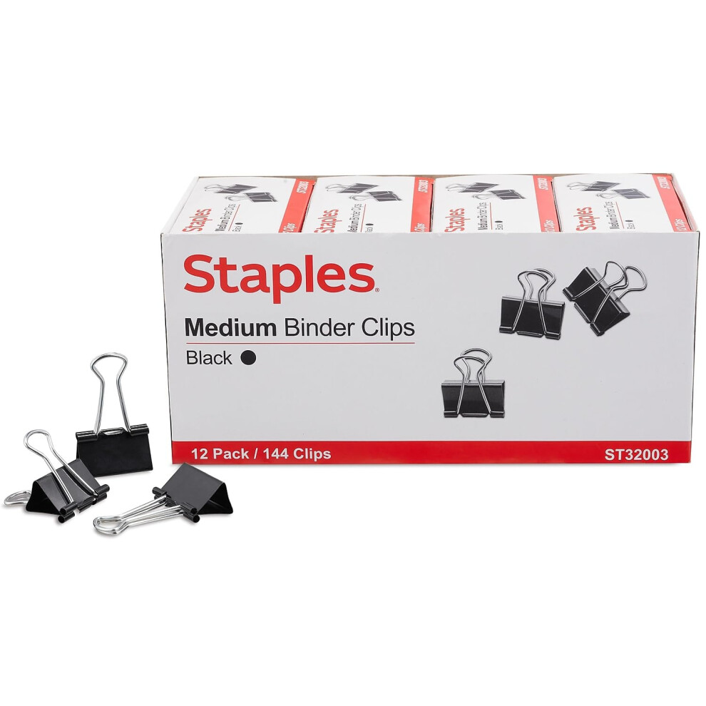 Staples 395200 Medium Binder Clips Bulk Pk Blk 1 1/4-Inch Size with 5/8-Inch Capacity 144/Pk