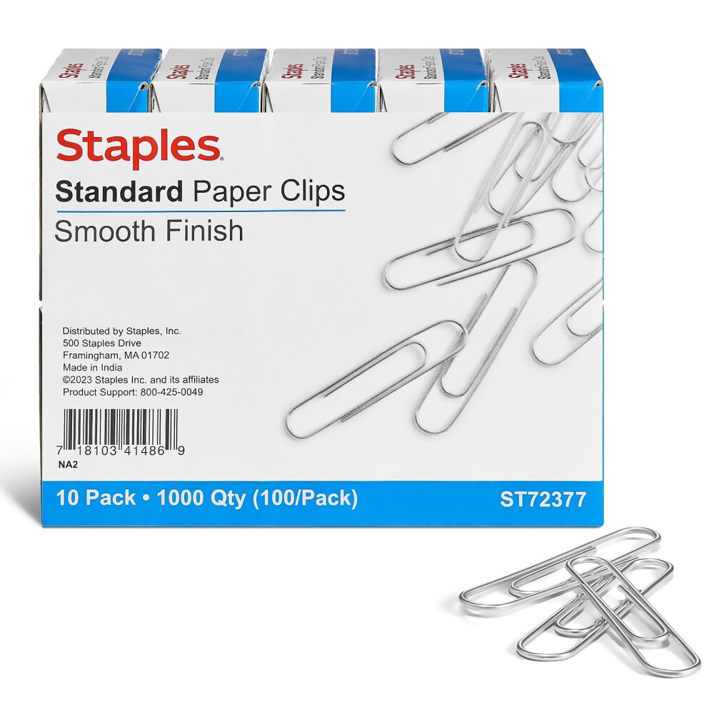 Staples 472480 #1 Size Paper Clips Smooth 1 000/Pack