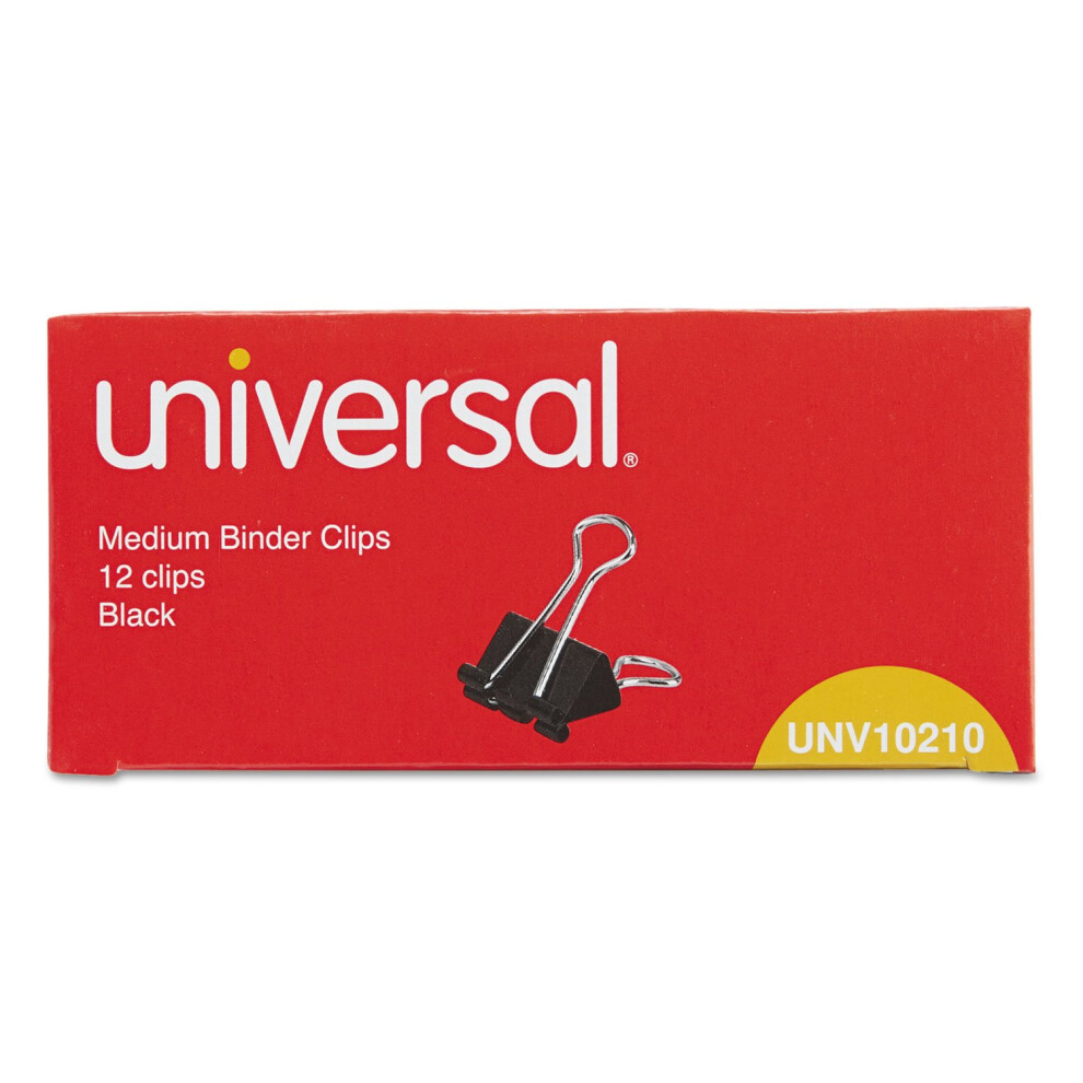 Universal 10210 Medium Binder Clips  5/8-Inch Capacity  1 1/4-Inch Wide  Black  12/Box