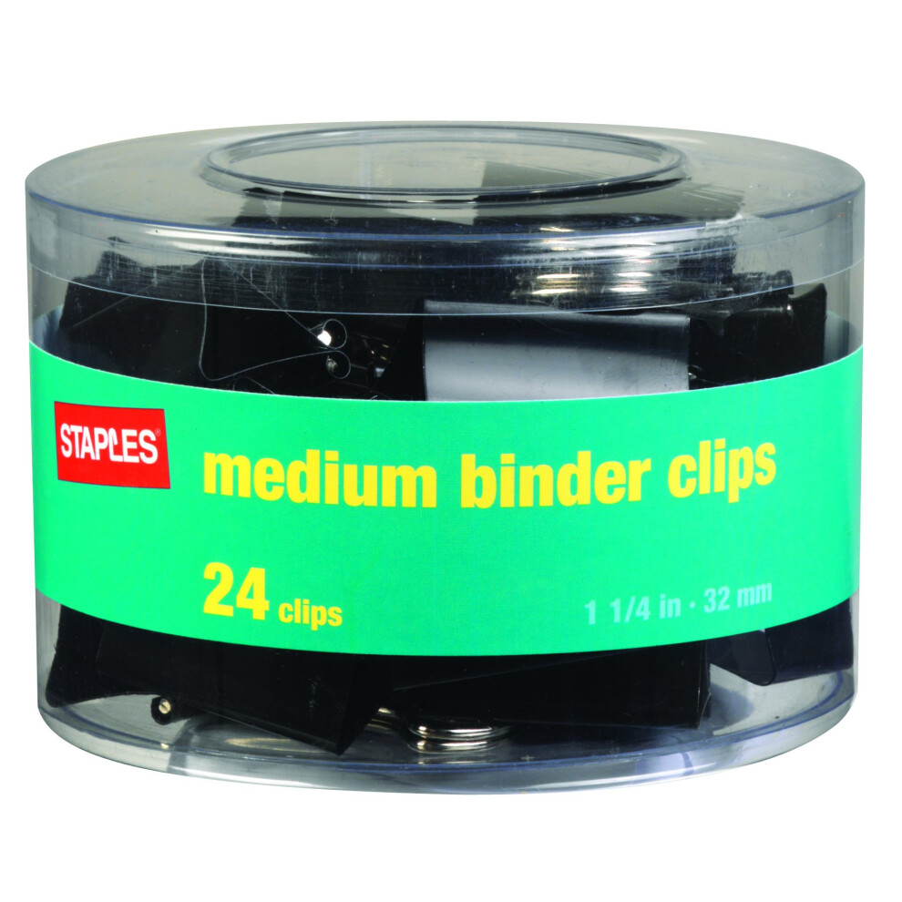 Staples Medium Metal Binder Clips  Black  1 1/4"" Size with 5/8""Capacity