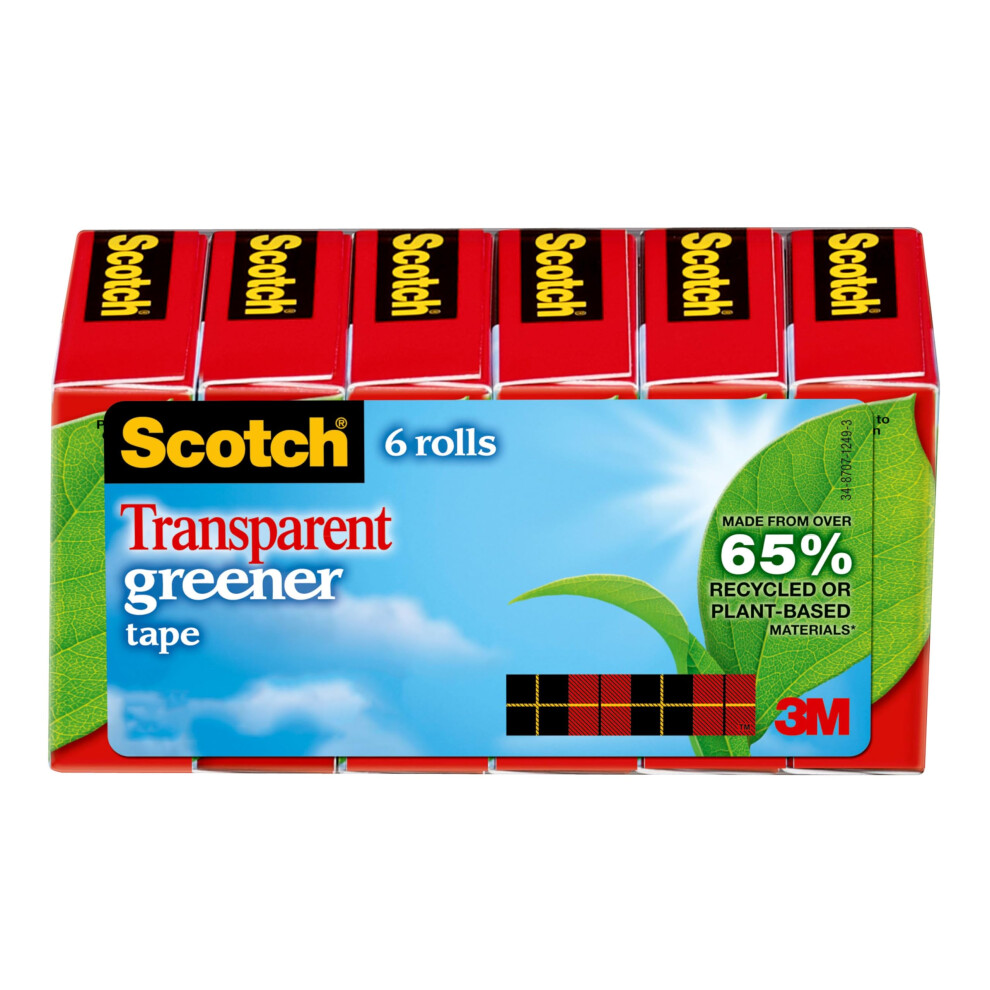 Scotch Transparent Greener Tape  6 Rolls  3/4 Inches x 900  Classic glossy-finish  Boxed (612-6P)