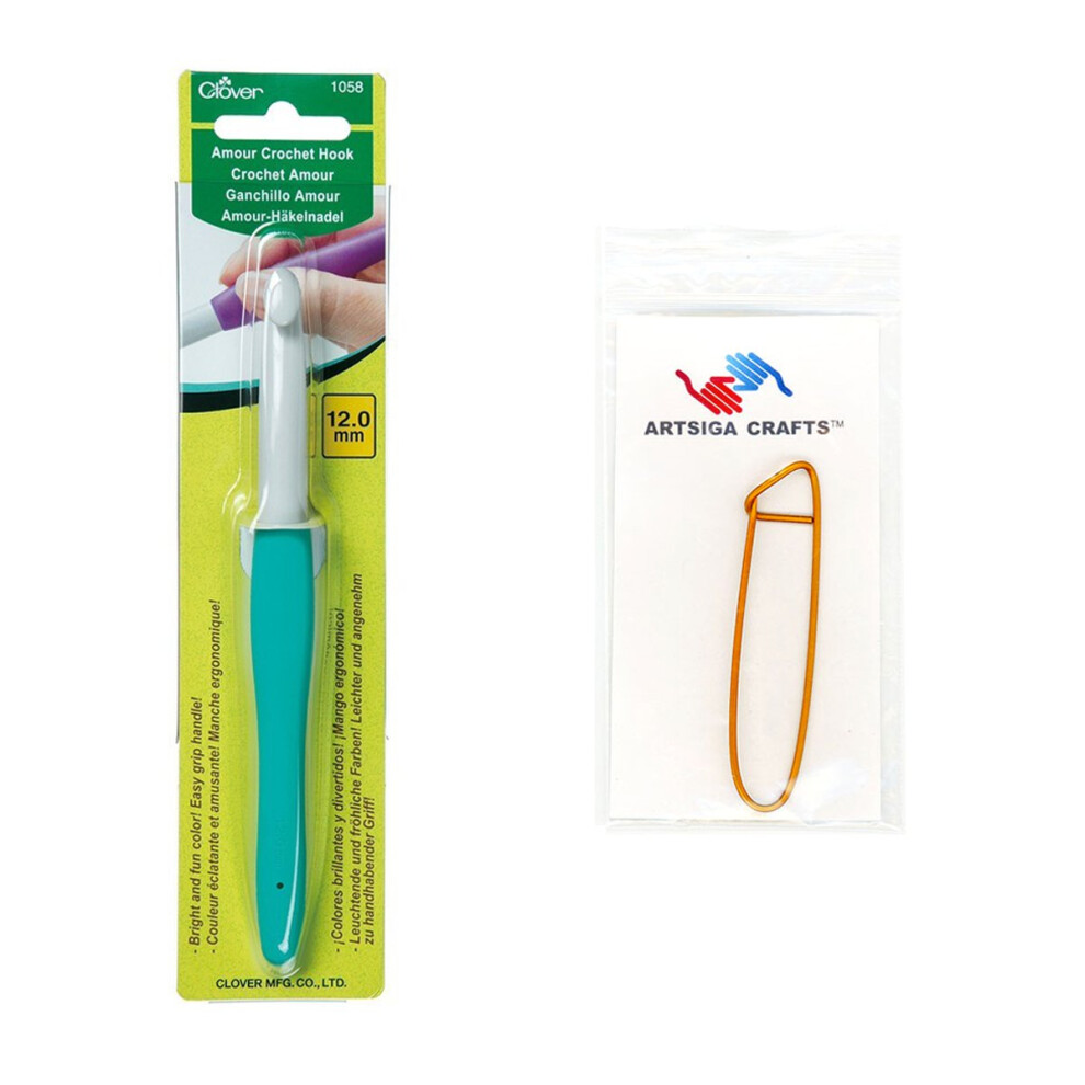 Clover Needlecraft Amour Crochet Hook Size 12mm Bundle with 1 Artsiga Crafts Stitch Holder 1058