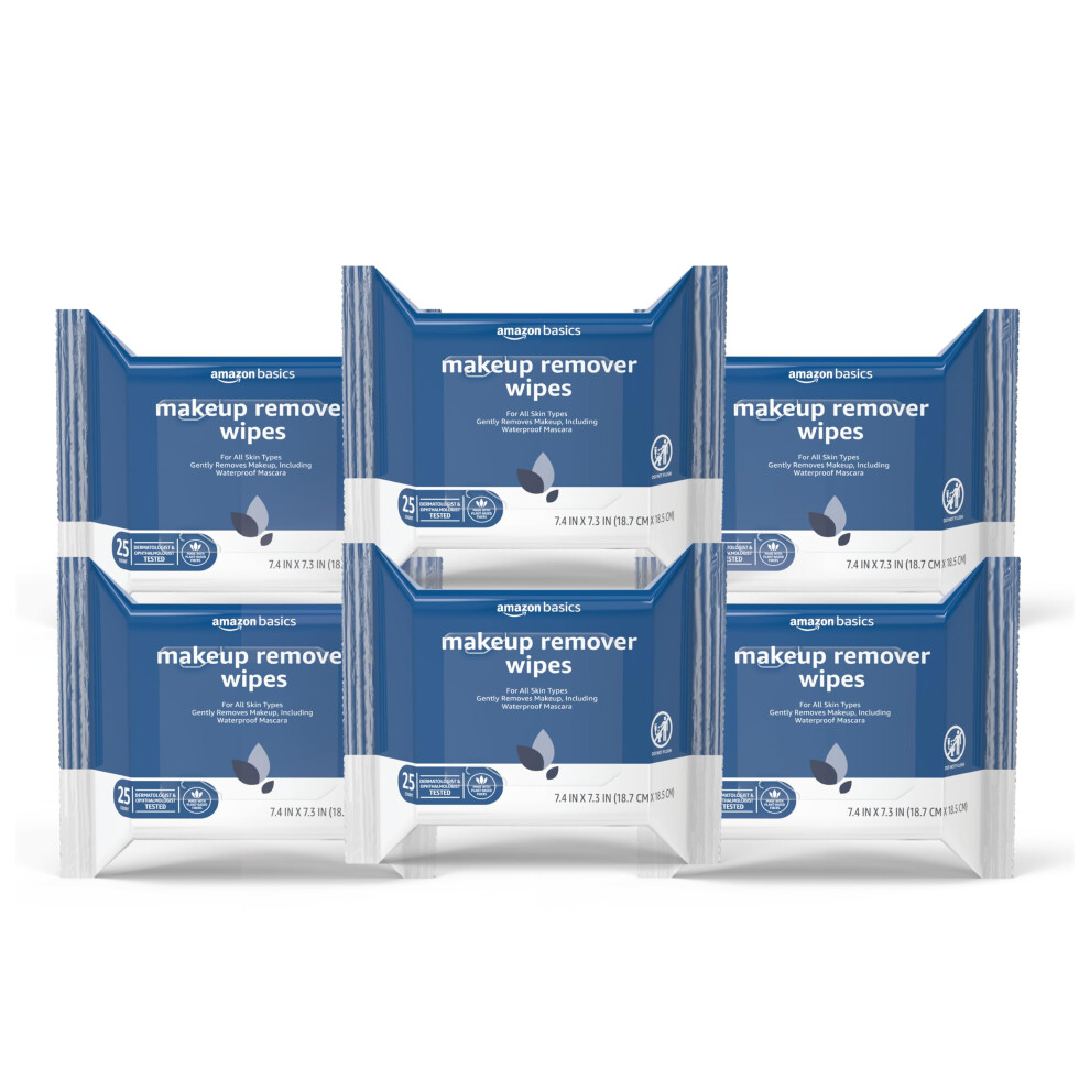 Amazon Basics Make Up Remover Wipes  Original  25 Count  Pack of 6 (Previously Solimo)