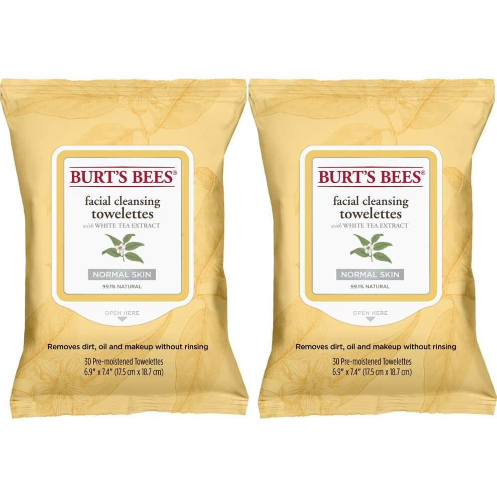 Burt's Bees Facial Cleansing Towelettes for Normal Skin with White Tea Extract  60 Count