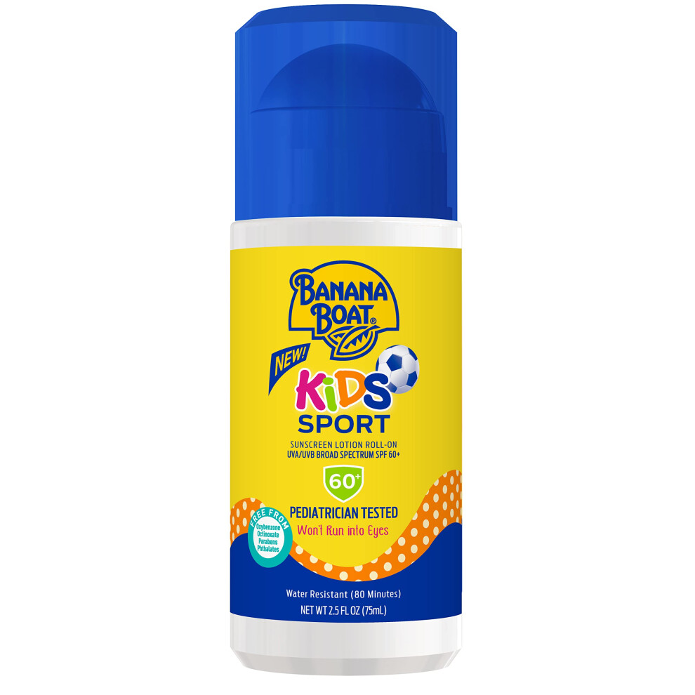 Banana Boat Kids Sport Sunscreen Roll On Lotion SPF 60  2.5oz | Travel Size Sunscreen for Kids  Kids Roll On Sunscreen  Kids Sunblock  Trave