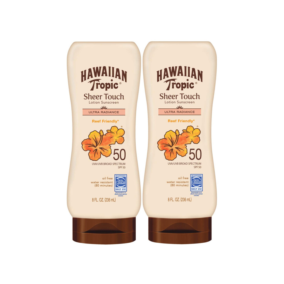 Hawaiian Tropic Sheer Touch Ultra Radiance Lotion Sunscreen SPF 50  8oz Twin Pack | Hawaiian Tropic Sunscreen SPF 50  Sunblock  Oxybenzone F