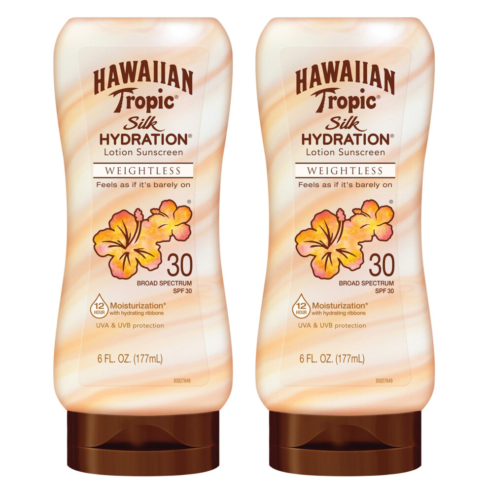 Hawaiian Tropic Weightless Hydration Lotion Sunscreen SPF 30  6oz Twin Pack | Oil Free Sunscreen  Hawaiian Tropic Sunscreen SPF 30  Oxybenzo