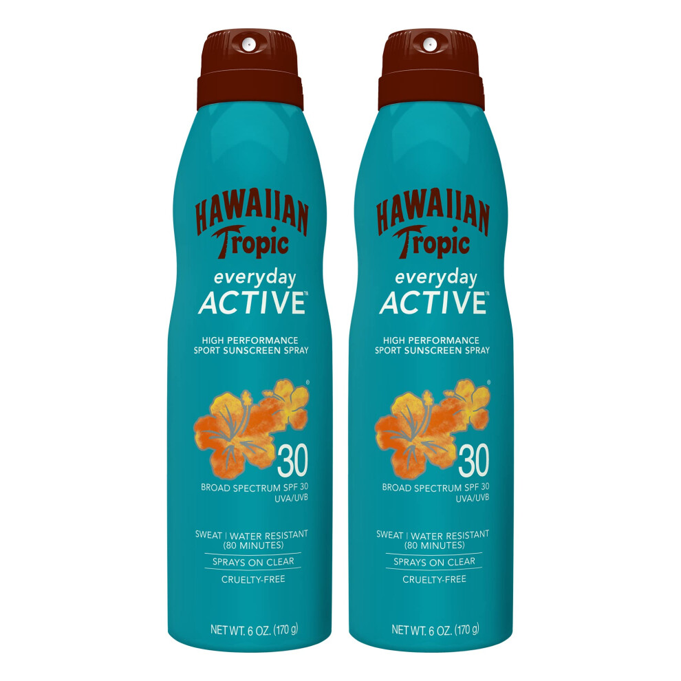 Hawaiian Tropic Everyday Active Clear Spray Sunscreen SPF 30  6oz Twin Pack | Hawaiian Tropic Sunscreen SPF 30  Sunblock  Oxybenzone Free Su