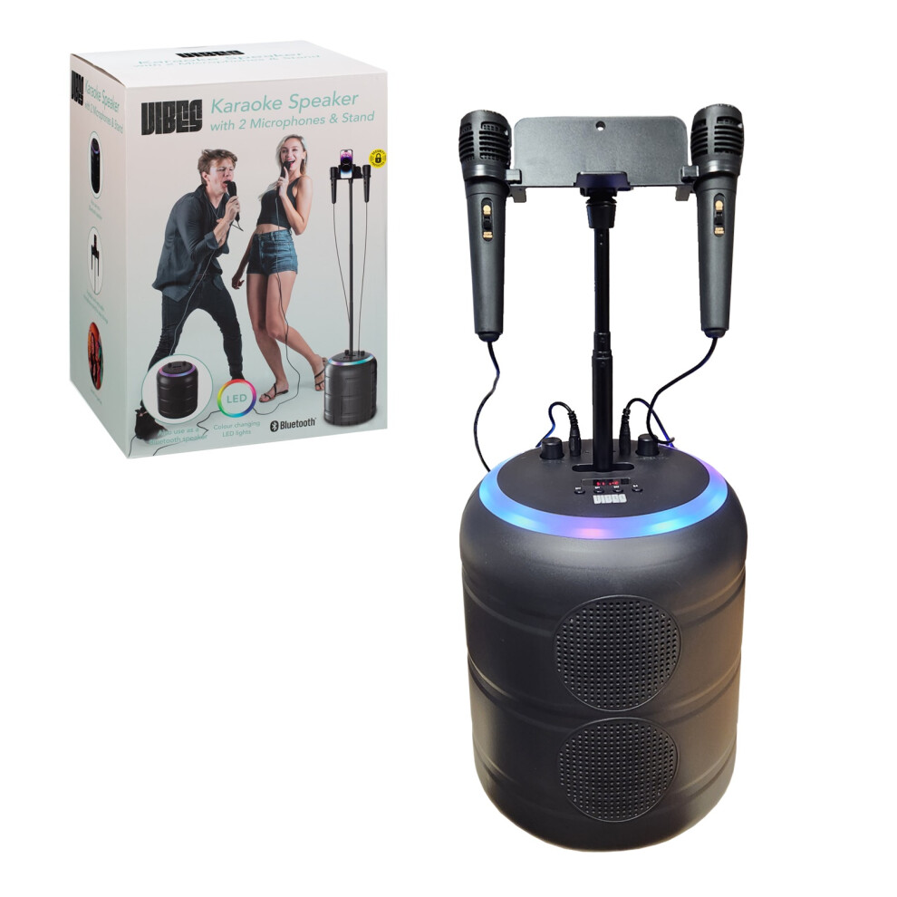 Vibes Karaoke Bluetooth Speaker With Two Microphones, Stand & Light