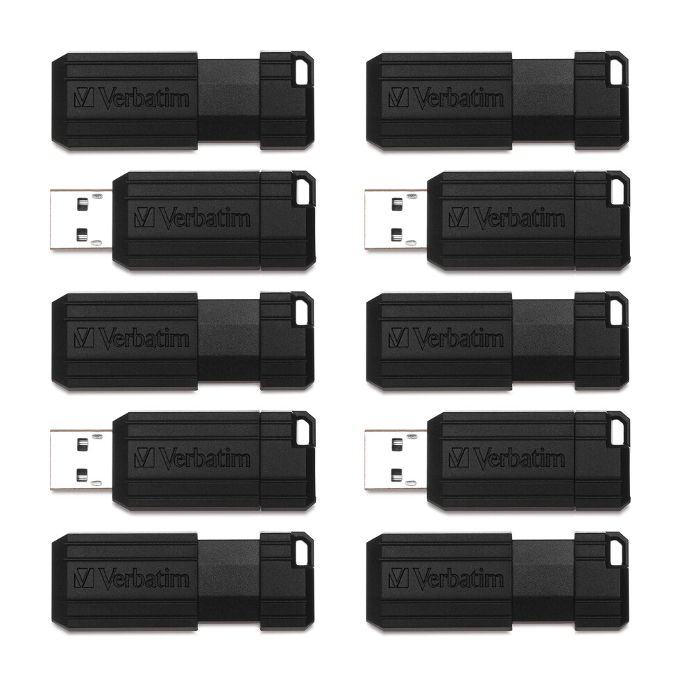 Verbatim 64GB Pinstripe USB 2.0 Flash Drive Retractable Thumb Drive - 10 Pack - Black