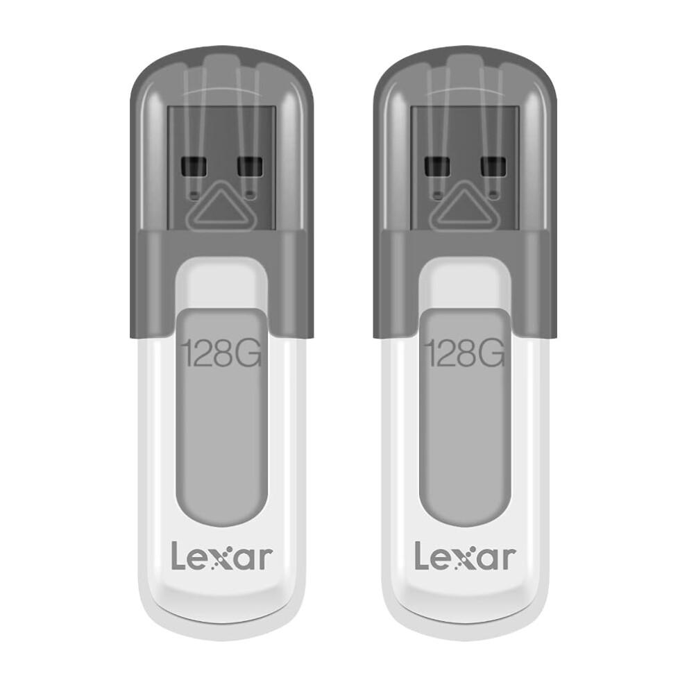 Lexar 128GB 2-Pack JumpDrive V100 USB 3.2 Gen 1 Flash Drive for Storage Expansion and Backup  Up To 100MB/s Read  Gray (LJDV100128G-B2HNU)