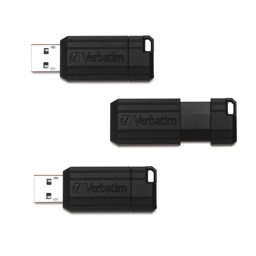 Verbatim 64GB PinStripe Retractable USB 2.0 Flash Thumb Drive - 3 Pack - Black