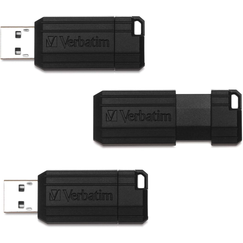 Verbatim 32GB PinStripe Retractable USB 2.0 Flash Thumb Drive - 3 Pack - Black