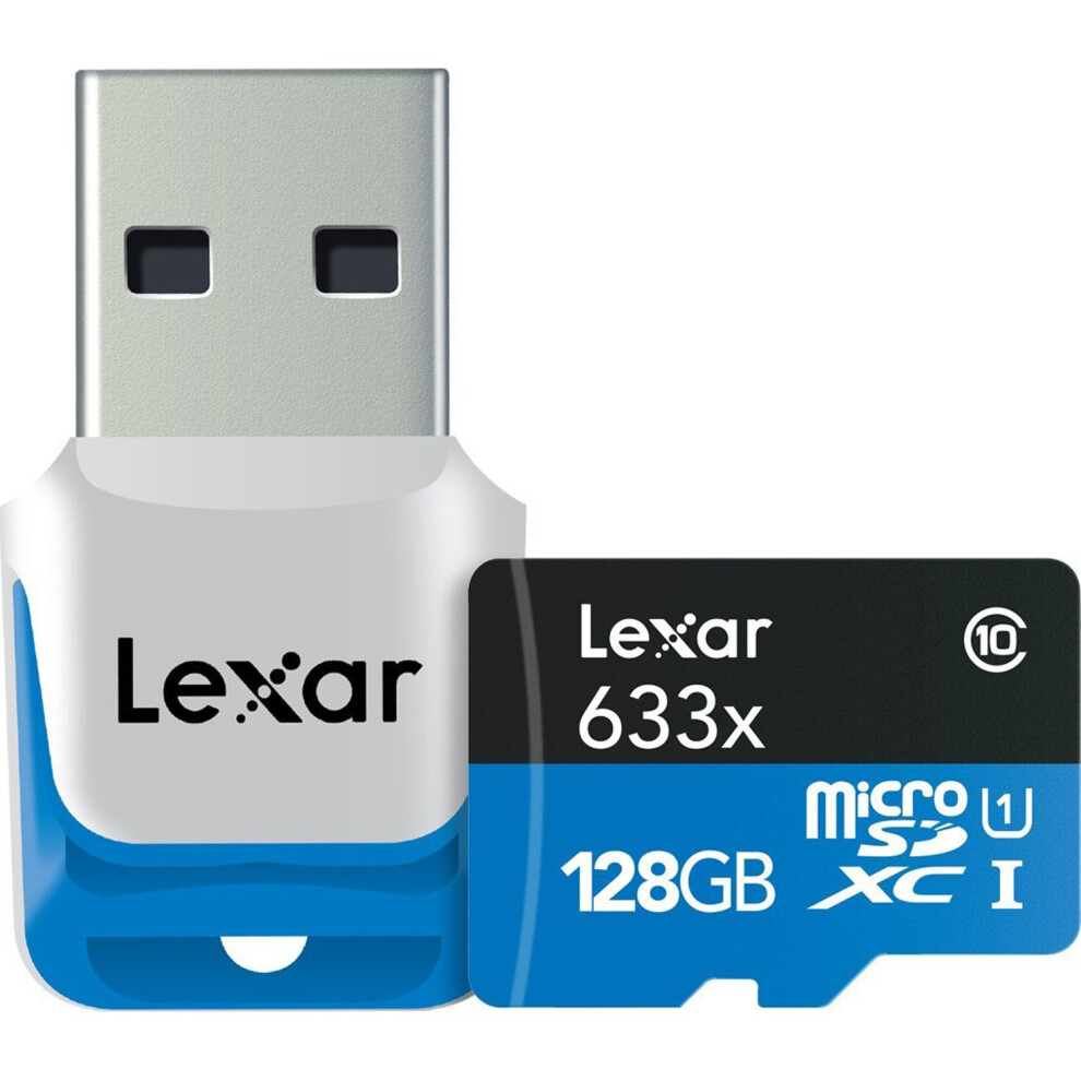 Lexar High-Performance microSDXC 633x 128GB UHS-I/U3 w/USB 3.0 Reader Flash Memory Card - LSDMI128B1NL633R