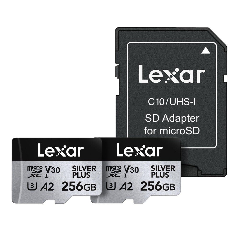 Lexar 256GB (2-Pack) Professional Silver Plus microSDXC Memory Card w/SD Adapter  UHS-I  C10  U3  V30  Full-HD & 4K Video  Up to 205/150 MB/