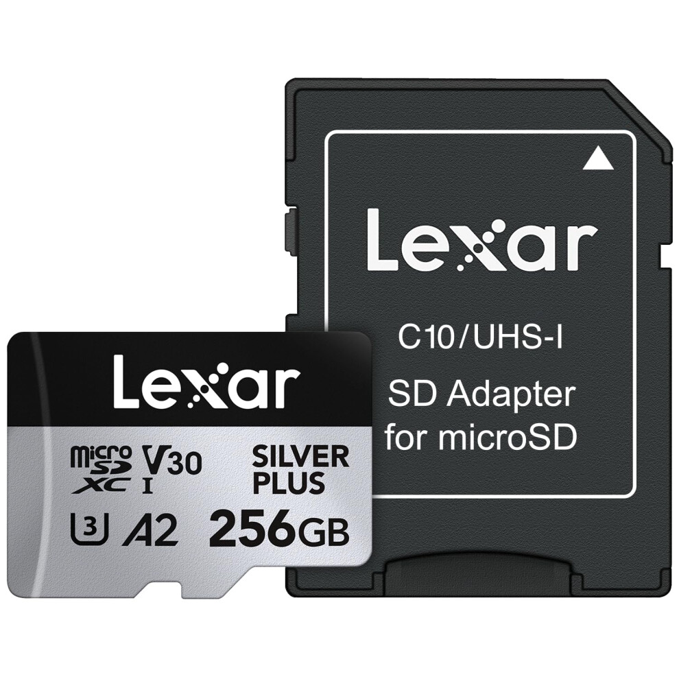 Lexar 256GB Professional Silver Plus microSDXC Memory Card w/SD Adapter  UHS-I  C10  U3  V30  Full-HD & 4K Video  Up to 205/150 MB/s Read/Wr